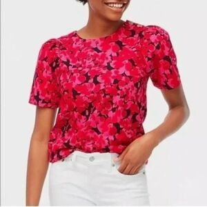 Re-Imagined by J.Crew Azalea Puff Sleeve Red/Pink/Black Floral Blouse Top Size L